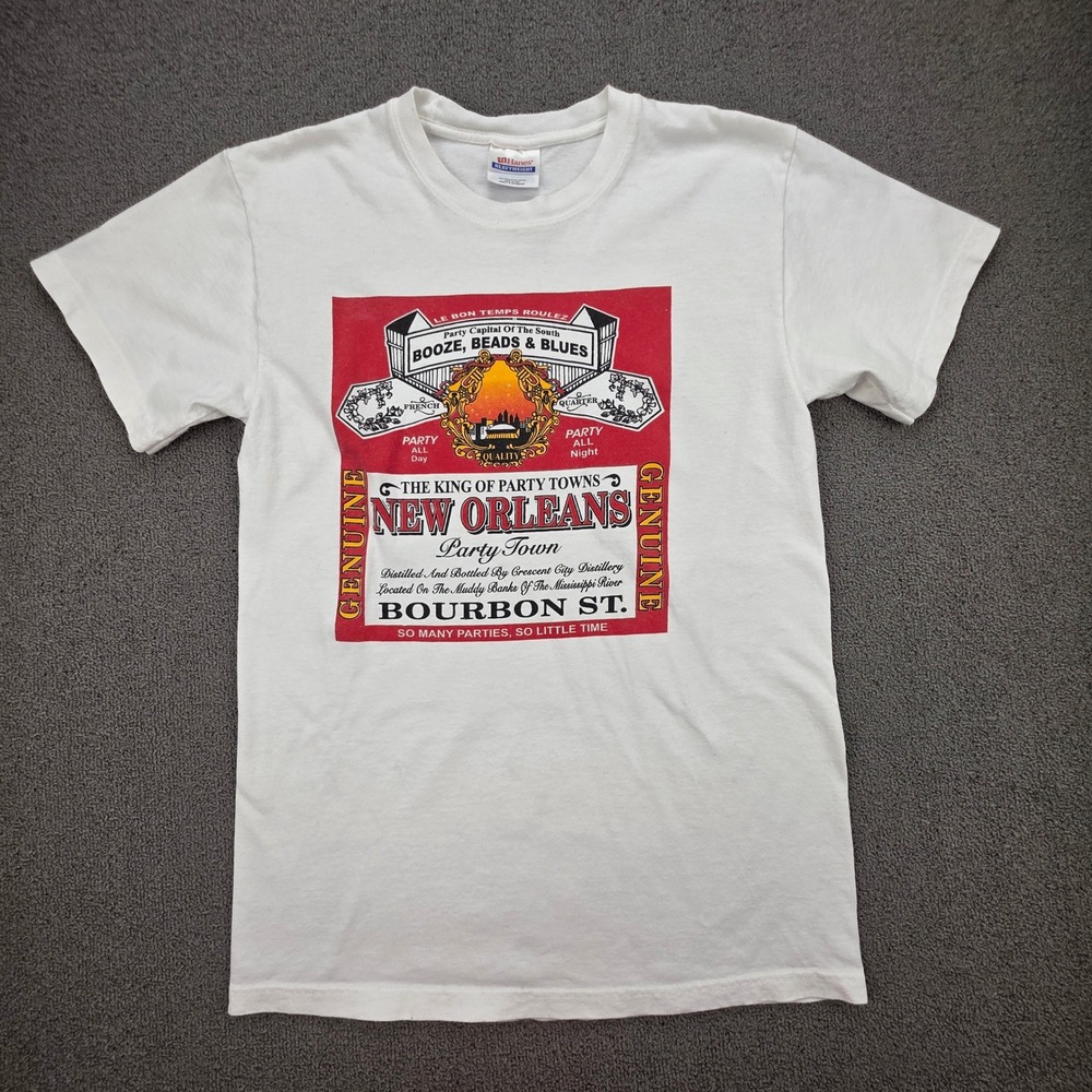 Hanes Heavyweight‎ New Orleans Bourbon Street Graphic T-Shirt White Small